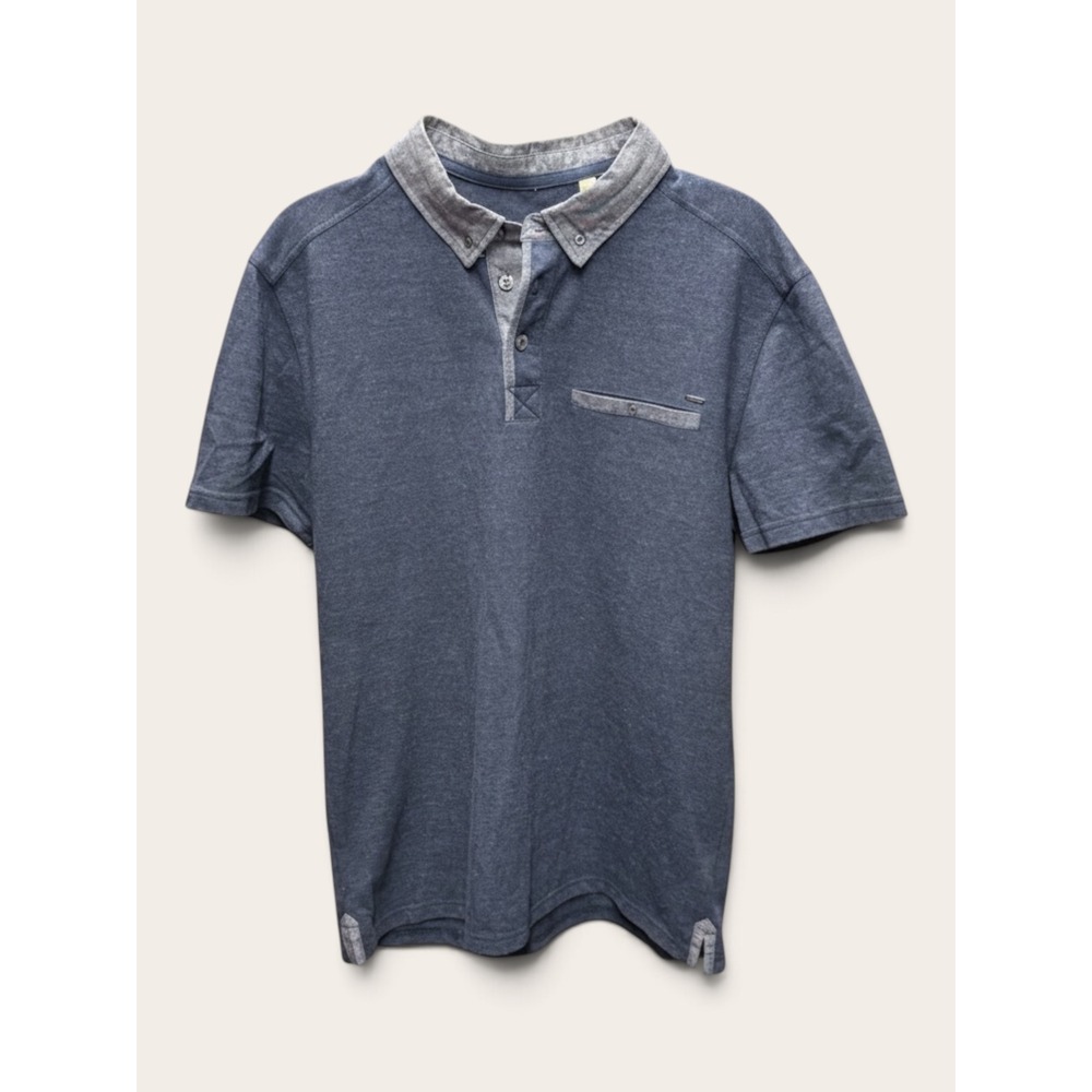 Guess Los Angeles Mens Navy Blue Short Sleeve Polo Shirt Grey Collar Size M